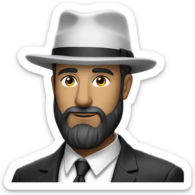 Bearded Hasidic Man in white button down shirt, blazer, black fedora sticker