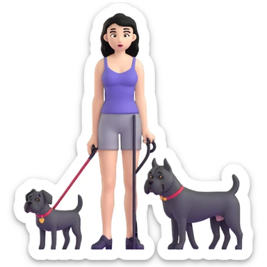 Woman with long black hair wearing spaghetti strap top holding a black Cane Corso dog with cropped ears and short tail sticker