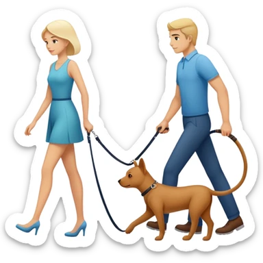 Woman walking a man on a leash with the man on all fours like a dog sticker
