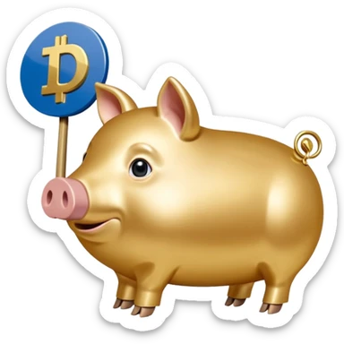 Ein stilisiertes Sparschwein, in das von oben eine Münze fällt. Daneben oder leicht dahinter ein kleines Schild, das Sicherheit symbolisiert. sticker