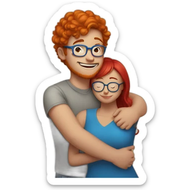 a boy and a curvy girl with red hair and blue glasses hugging sticker