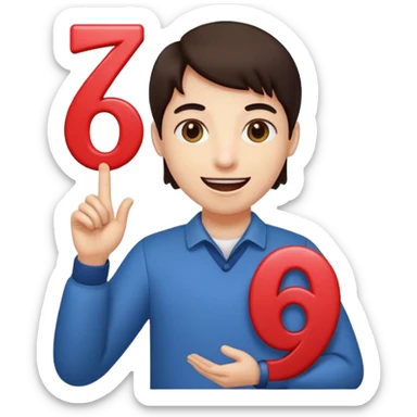 Happy face with tongue out with a number six in one hand and number seven in the other hand sticker
