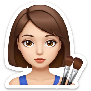 ragazza con i capelli marroni a caschetto che si trucca sticker