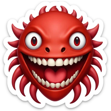 Creature comes out of the eye of a creature who has red skin and a wide smile with long teeth sticker