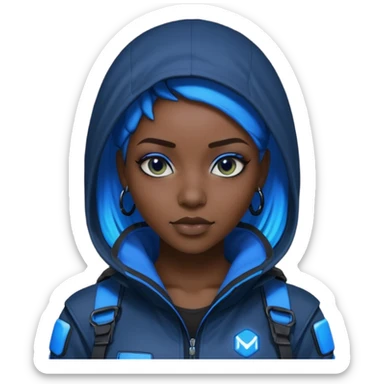 i want an emoji of a cool barb girl that likes blue, a techie girl that is like a matrix character and is black sticker