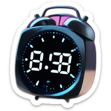 Create a modern alarm clock with a holographic display, on a nightstand in a futuristic bedroom." sticker