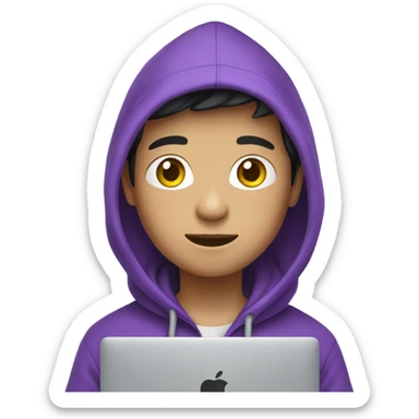 Asian boy in a purple Hoodie with a MacBook sticker