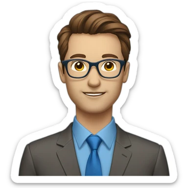 project manager brown hair glasses blue formal shirt sticker