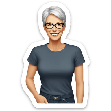 jamie lee curtis cartoon smiling wearing tee sticker