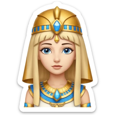 Cleopatra vestita da faraone con il cappello da faraone ma con gli occhi azzurri e i capelli lunghi biondi non troppo chiari con il cappello da faraone dorato senza frangia  sticker