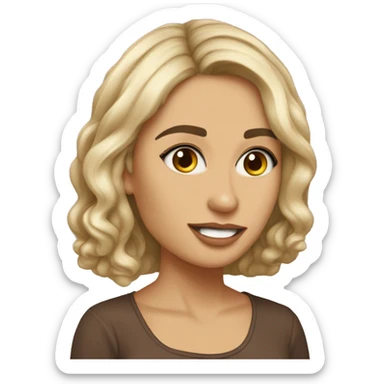 garota morena olhos maron cabelo no onbro castanho pele bege clara com um goldem sticker