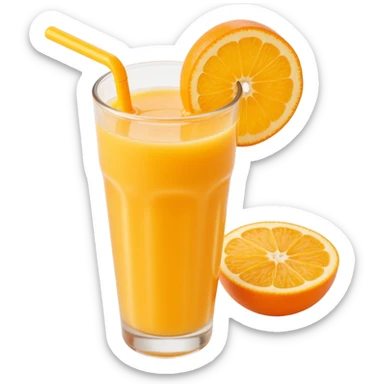 realistic glass of orange juice icon, skeuomorphism style, detailed, lifelike, shiny glass, vibrant orange juice sticker