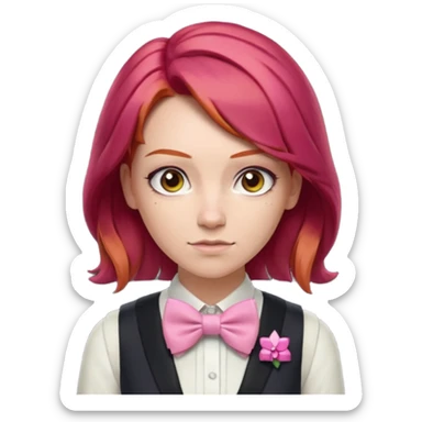 In A Clash Of Clans Aesthetic readhead hair woman with pink bowtie sticker