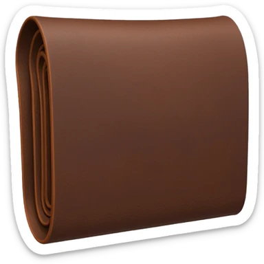 A 3D Apple-style emoji of an industrial leather material, shown as a neatly folded or rolled sheet of dark brown leather with visible texture and stitching details, giving a modern and manufactured look, clean and simple design, no background sticker