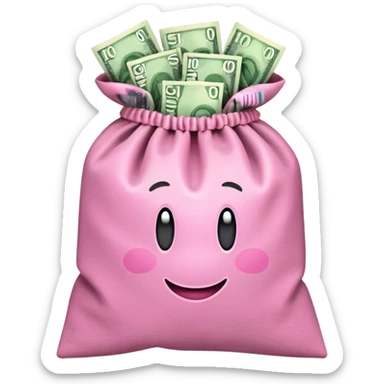 Forest Green Australian $100 long rectangle money notes overflowing in a pink sack sticker