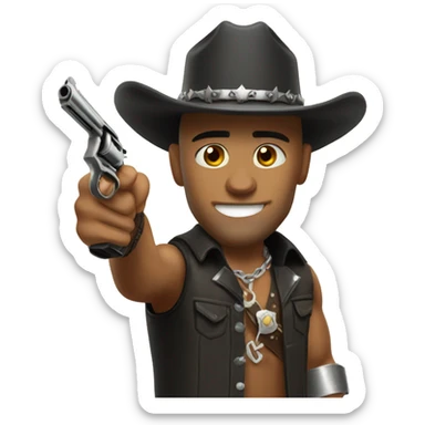 The Rock wearing cowboy hat and holding revolver sticker