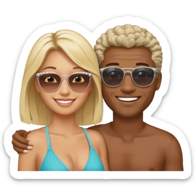 Black man salt n pepper hair smiling with blonde in love on beach sticker