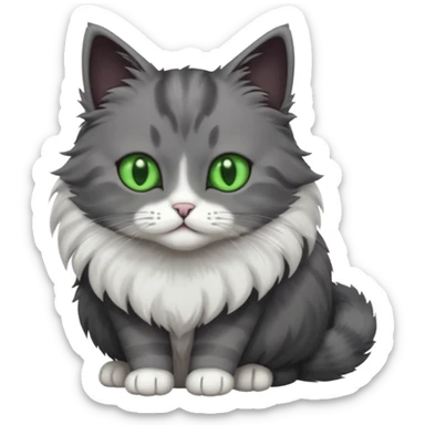 one dark grey and white cat and one completely solid dark grey cat with green eyes and only white paws sticker