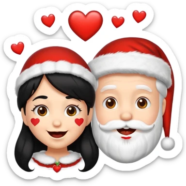 Make an emoji of a Santa Claws couple, but with hearts falling from their mouths, and both with black hair. sticker