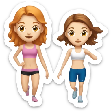 Ginger white girl and brown haired asian girl besties working out  sticker