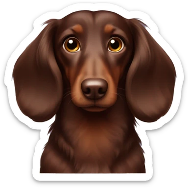 Solid Chocolate Brown Long-haired dachshund with fluffy ears sticker