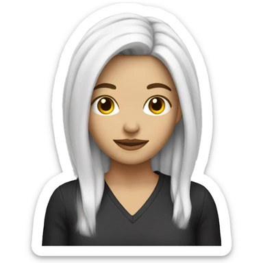 white woman with split dye hair. left half is red, right half is black.  sticker