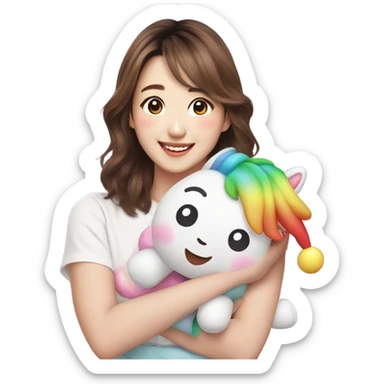 Jihyo from twice holding a stuffed unicorn sticker