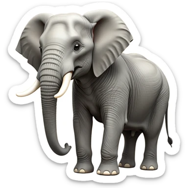 cinematic-elephant-realistic-full-body-standing-emoji,-massive-frame-calmly-balanced,-long-trunk-curled-slightly,-head-tilted-dramatically,-wrinkled-grey-skin,-majestic-tusks-catching-the-light,-simplified-yet-realistic-focused-features,-highly-detailed,-glowing-with-an-almost-sarcastic-glow sticker