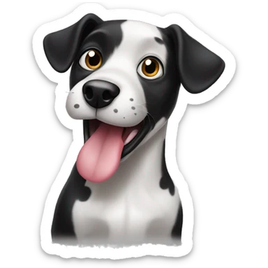 black and white dog sticking tongue out add spots sticker