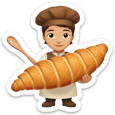 Baking humanless avatar in clean vibrant style illustration. Fresh croissant and rolling pin, warm golden tones, simple shapes, flat design, high contrast, cozy and friendly. sticker