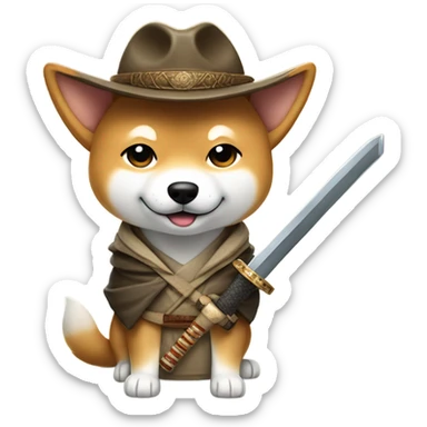 Handsome Shiba Inu dressed as Indiana Jones with a samurai sword  sticker
