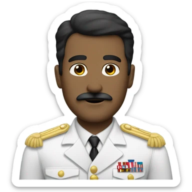 A white male general with short black hair and a rectangle shaped mustache sticker