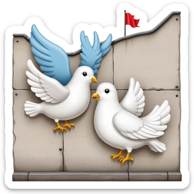 close-up of protest signs with peace dove and Berlin Wall, 1950s and 60s sticker