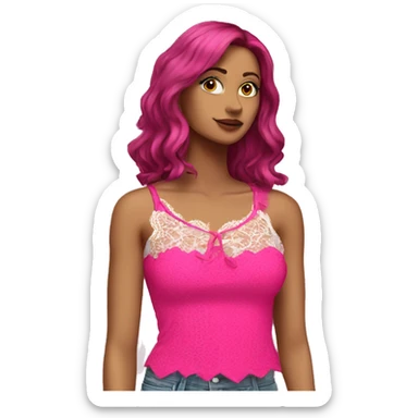  Hot pink top with lace sticker