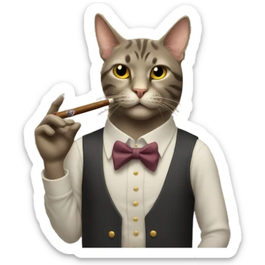 Cat smoking a cigar with racks next to him  sticker
