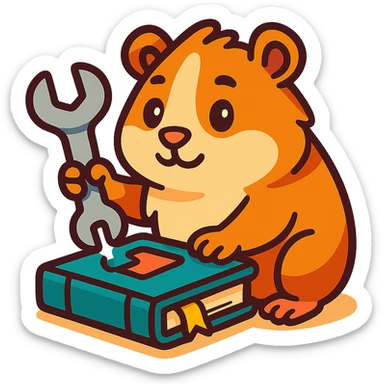 guinea pig holding a wrench and fixing a book, vibrant toon style sticker