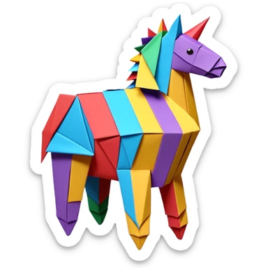 3D render of Piñata entirely of folded origami paper, sharp creases, cardboard texture, matte finish, visible paper grain, craft aesthetic,emoji style, isolated on white background --v 6.0 sticker