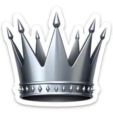 A spiked crown emoji made of silver chrome, sharp yet rounded metallic spikes, glossy reflections, aggressive luxury swag aesthetic, iOS emoji style, centered, clean white background sticker