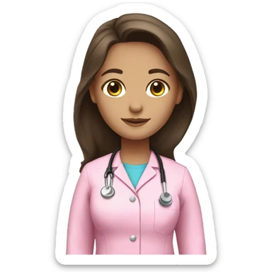 pretty brunette nurse with long hair in pink scrubs sticker