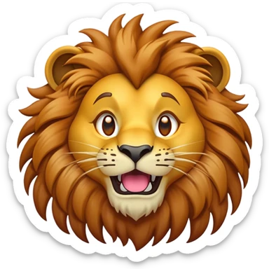 Cinematic Comical Lion Portrait Emoji, Head tilted dramatically with an exaggeratedly amused expression, featuring a striking tawny Fur with a flamboyant mane and wide, expressive amber eyes filled with playful disbelief, Simplified yet hilariously expressive features, highly detailed, glowing with a slightly sassy glow, high shine, dramatic yet playful, stylized with an air of cheeky jungle mischief, bright and endearing, soft glowing outline, capturing the essence of a spirited and over-the-top lion, so meme-worthy it feels like it could roar its way into internet fame instantly! sticker