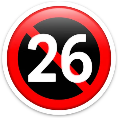 Red prohibited with white text 26 with black circle sticker