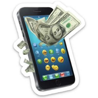 phone with money bursting out of it sticker