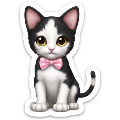 Baby Full body Tuxedo kitten with a pink polka dot ribbon Hazel eyes sticker