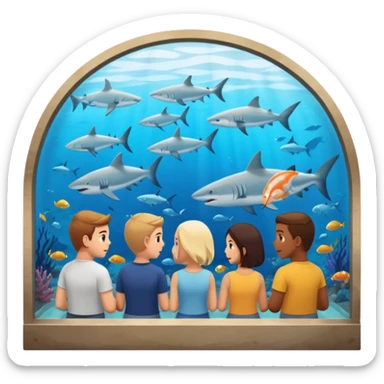 des gens qui sont dans un tunnel en verre et on voit des poissons et requins à travers les parois sticker