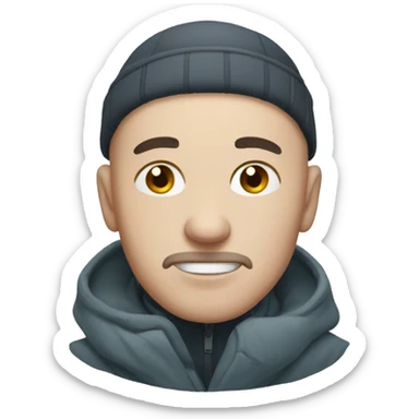 A bald man freezing in the snow sticker