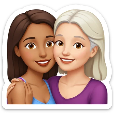 Brown girl white older girl kissing sticker