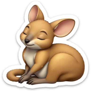 Meme-Worthy Cute Sleeping Wallaby Portrait Emoji, Head resting peacefully with a contented smile, showcasing a compact, agile build and a luxuriously soft tan fur, eyes shut in a serene, restful nap, Simplified yet hilariously adorable features, highly detailed, glowing with a soft, drowsy light, high shine, relaxed and utterly lovable, stylized with an air of playful laziness, bright and heartwarming, soft glowing outline, capturing the essence of a comically sleepy wallaby, so meme‐worthy it feels like it could instantly become the next viral sensation of adorable slumber! sticker