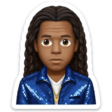 Jay-Z with long dark brown hair, dark blue sequin outfit sticker