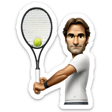 roger federer with a tennis racket sticker