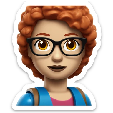 lego brick red hair girl blue eyes and glasses sticker